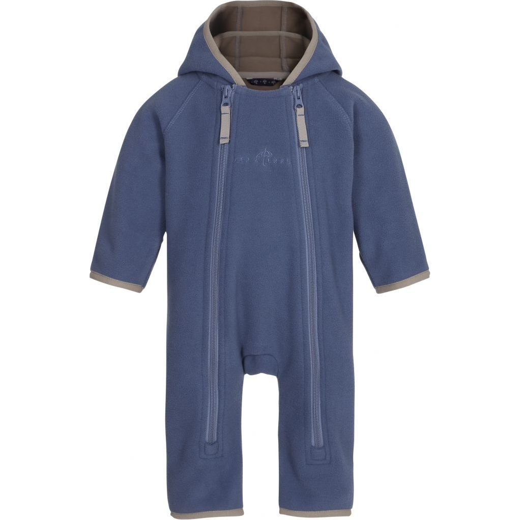 Baby Doubleface Contrast Color 2-Zipper Fleece Babysuit, Polar Blue & Mocca - Overalls - 1