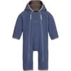 Baby Doubleface Contrast Color 2-Zipper Fleece Babysuit, Polar Blue & Mocca - Overalls - 1 - thumbnail