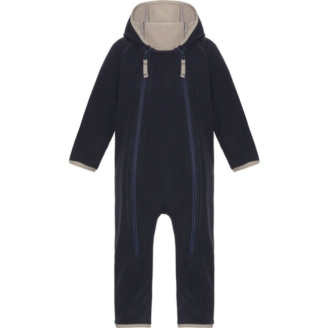 Baby Boys Doubleface Contrast Color 2-Zipper Babysuit, Navy & Mocca