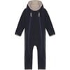 Baby Doubleface Contrast Color 2-Zipper Fleece Babysuit, Navy & Mocca - Overalls - 1 - thumbnail