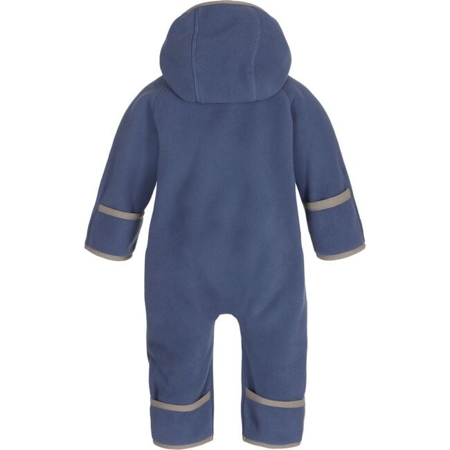 Baby Doubleface Contrast Color 2-Zipper Fleece Babysuit, Polar Blue & Mocca - Overalls - 2