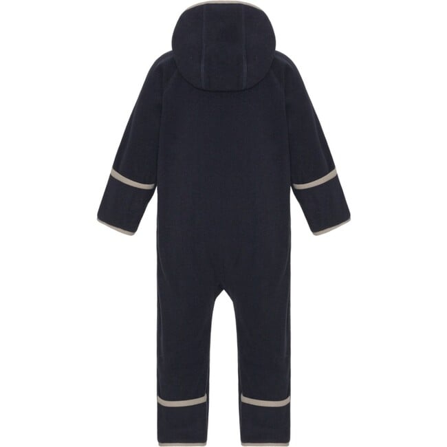 Baby Doubleface Contrast Color 2-Zipper Fleece Babysuit, Navy & Mocca - Overalls - 2