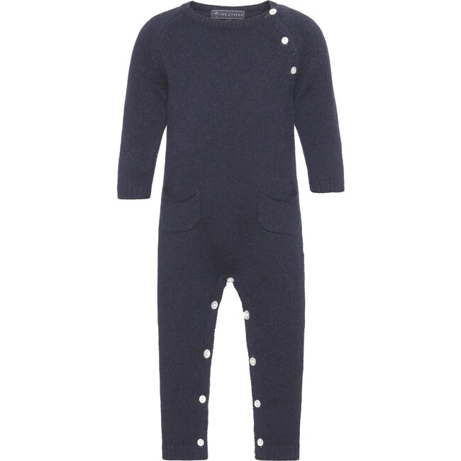 Baby Boys Cashmere Long Sleeve Leg Snaps Knit Babysuit, Navy