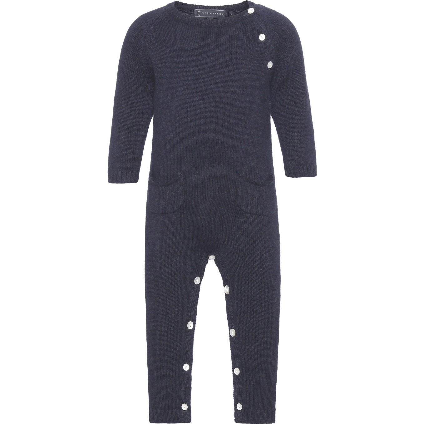 Baby Cashmere Long Sleeve Leg Snaps Knit Babysuit, Navy - Overalls - 1