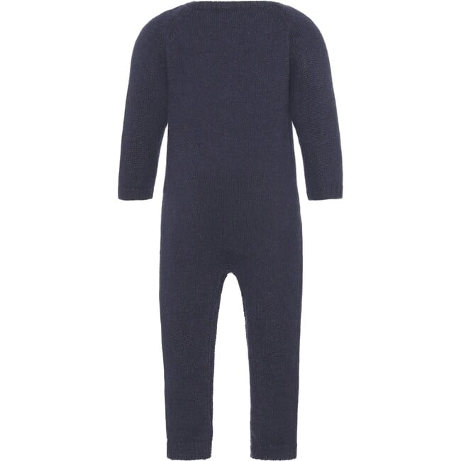 Baby Cashmere Long Sleeve Leg Snaps Knit Babysuit, Navy - Overalls - 2