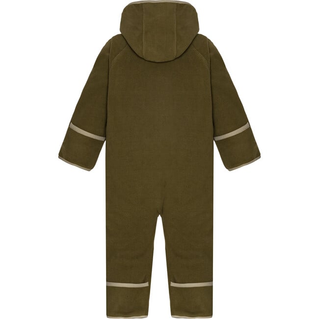 Baby Doubleface Contrast Color 2-Zipper Fleece Babysuit, Dark Olive & Mocca - Overalls - 2