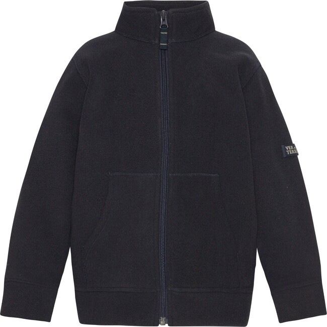 Boys Doubleface Contrast Colour Fleece Zipper Jacket, Navy