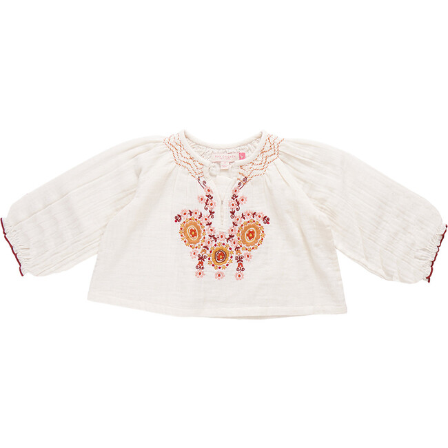 Girls Ava V-Neck 3-Quarter Sleeve Crop Top, Harvest Embroidery