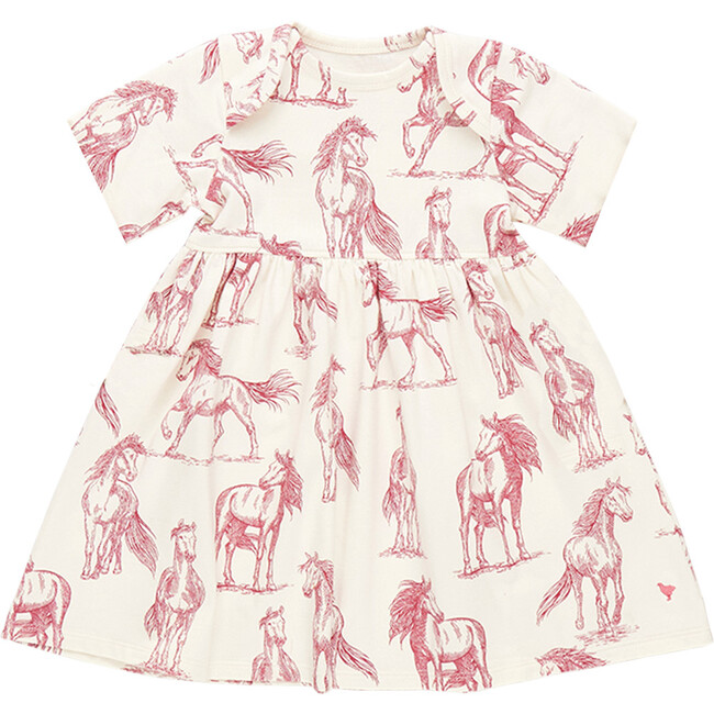 Baby Girls Organic Steph Lap Shoulder Short Sleeve Dress, Vintage Rose Horses