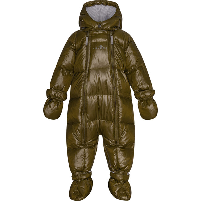 Baby Featherlight Detachable Hood 2-Zipper Wintersuit, Dark Olive