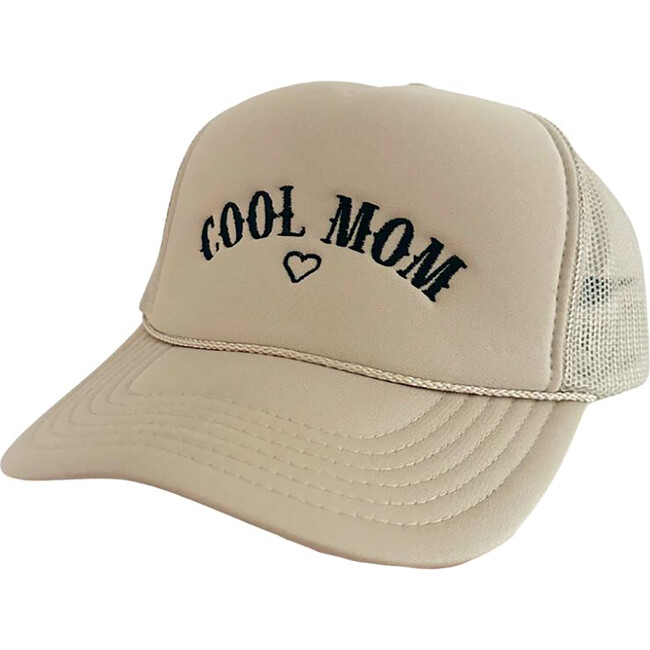 Cool Mom Embroidered Trucker Hat, Beige & Black