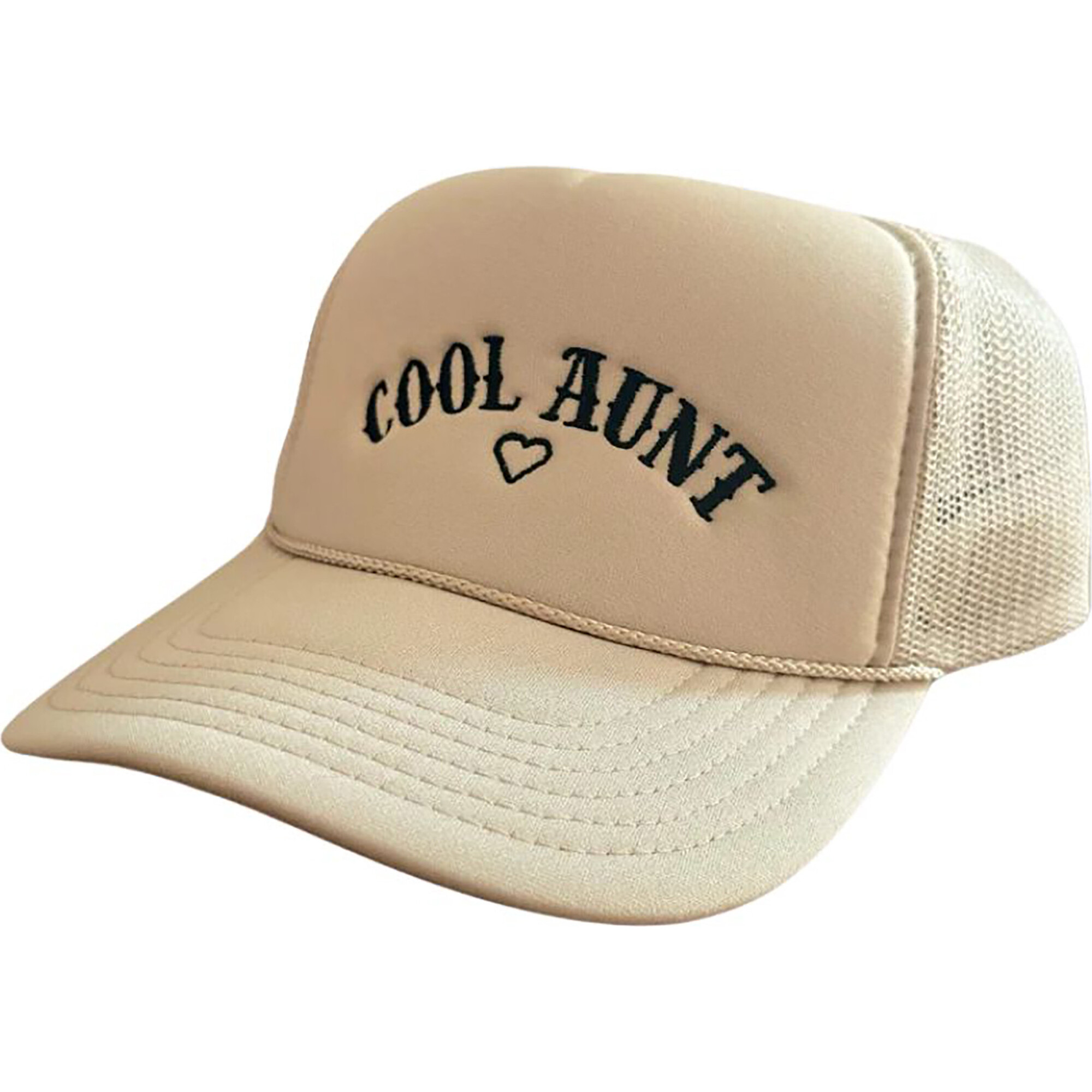 Cool Aunt Embroidered Trucker Hat, Beige & Black - Hats - 1