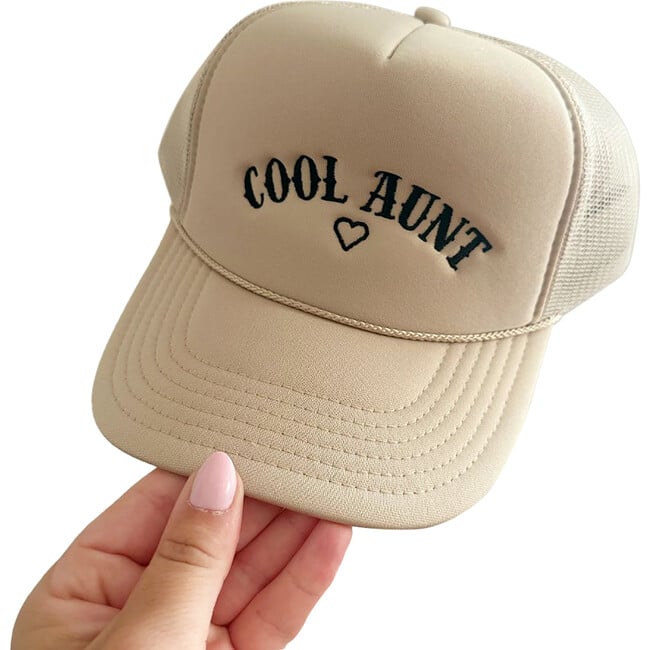 Cool Aunt Embroidered Trucker Hat, Beige & Black - Hats - 2