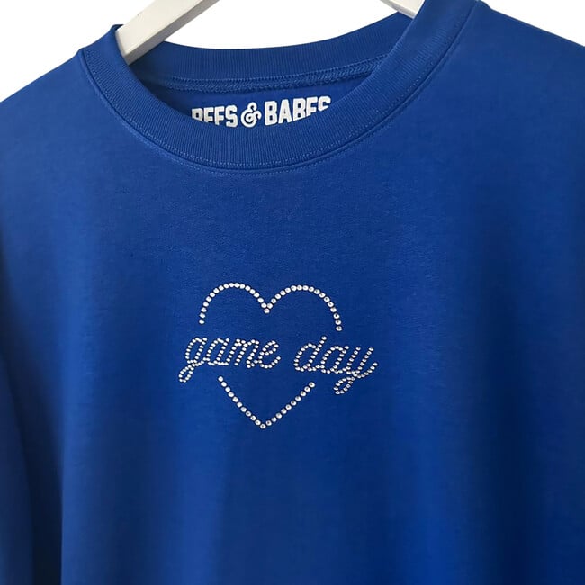 Adult Game Day Shine Rhinestone Cropped Sweatshirt, Blue - Sweatshirts - 2