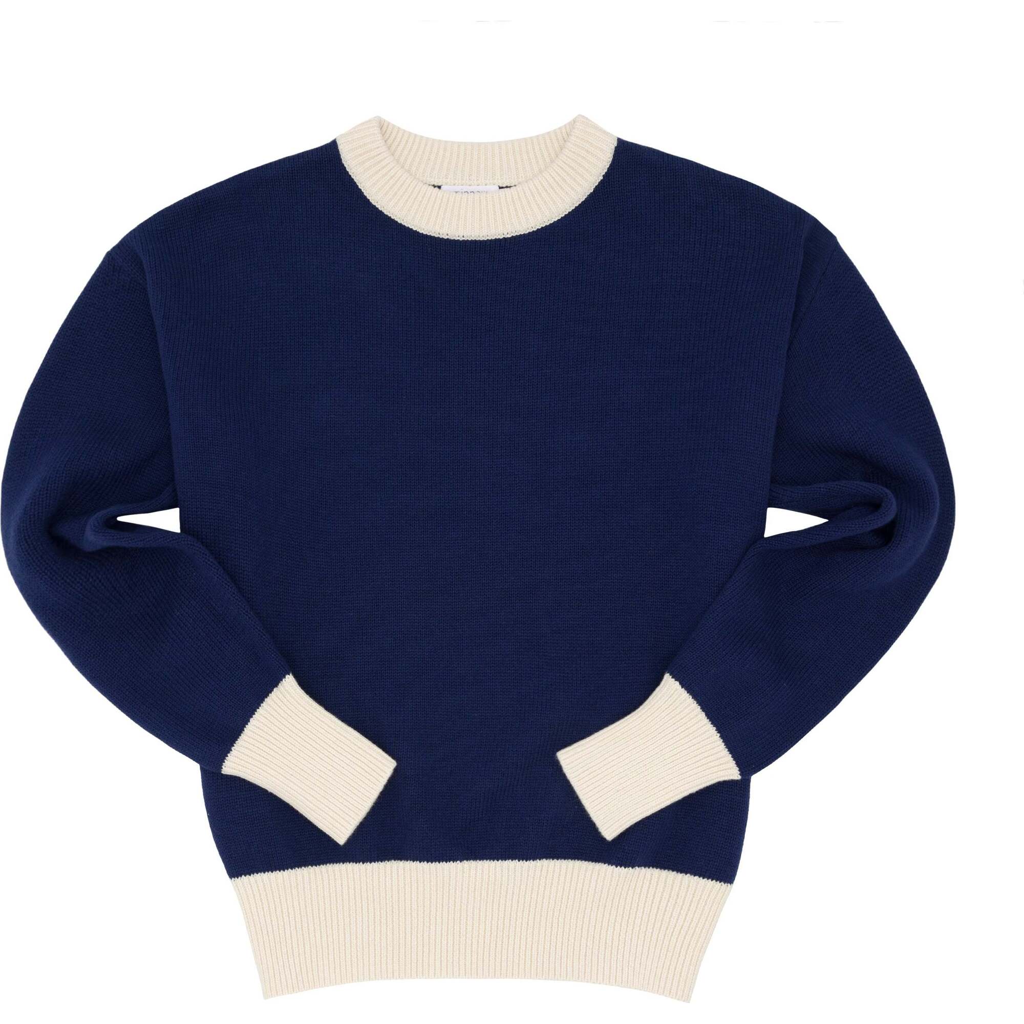 Women's Navy With Cream Trim Knit Sweater - Sweaters - 1