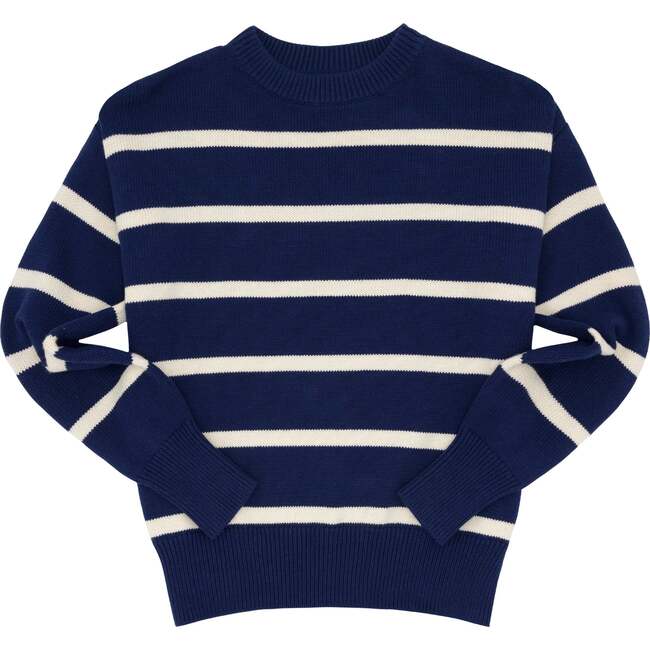 Women's Navy And Cream Wide Stripe Knit Sweater