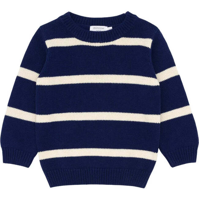 Kids Navy And Cream Wide Stripe Knit Sweater