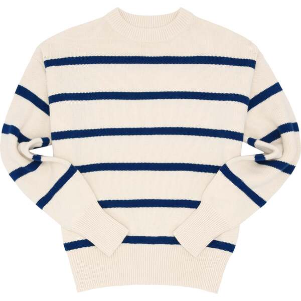 Women's Cream And Navy Wide Stripe Knit Sweater - Minnow
