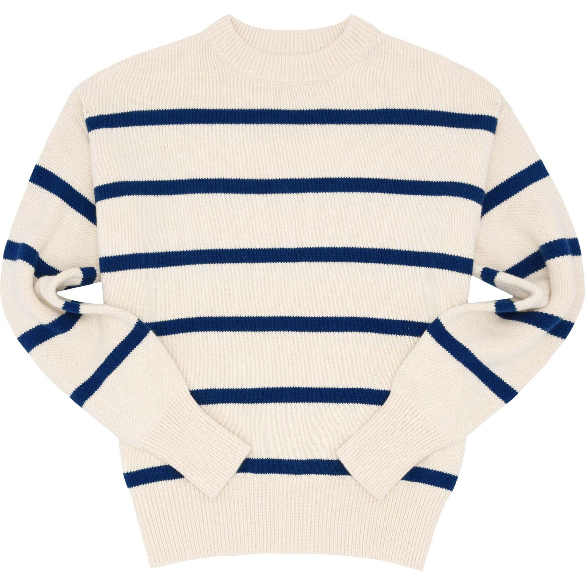 Women's Cream And Navy Wide Stripe Knit Sweater - Sweaters - 1