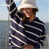 Women's Navy And Cream Wide Stripe Knit Sweater - Sweaters - 3