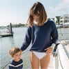 Women's Navy With Cream Trim Knit Sweater - Sweaters - 7