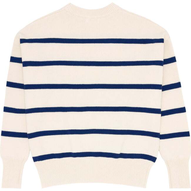 Women's Cream And Navy Wide Stripe Knit Sweater - Sweaters - 7