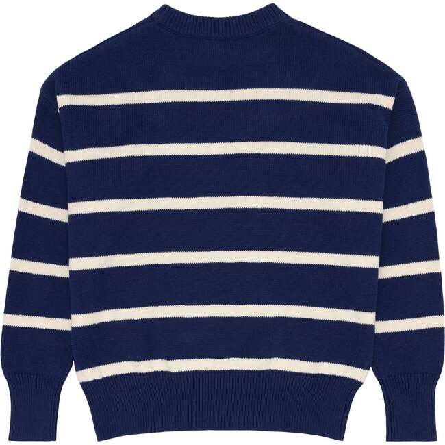 Women's Navy And Cream Wide Stripe Knit Sweater - Sweaters - 6