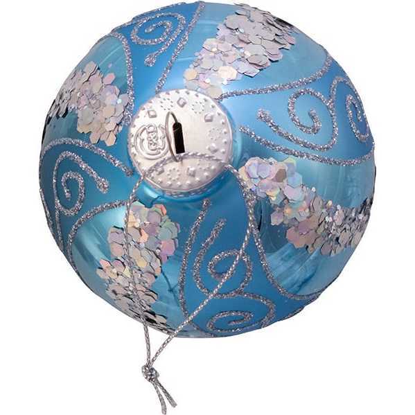 Silver Blue with Glitter and Sequins Glass Ball Ornaments, 6 Piece Box - Ornaments - 3