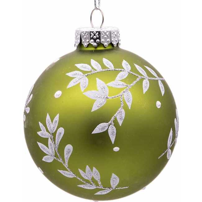 Green Leaf Design Ball Ornaments, 6 Piece Set - Ornaments - 3