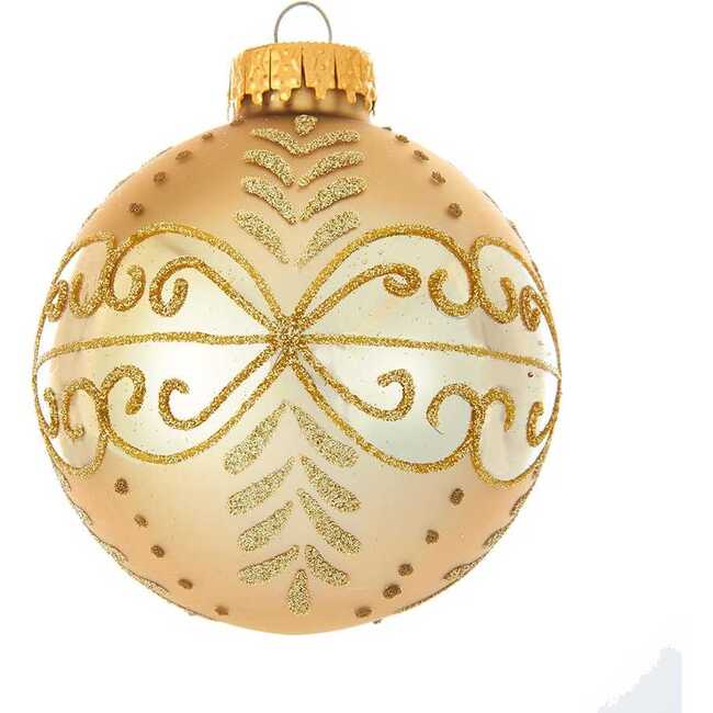 Gold With Gold Pattern Glass Ball Ornaments, 6-Piece Box