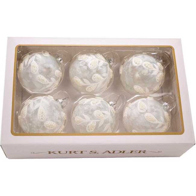 Glass White Pearl 6-Piece Ball Ornament Set