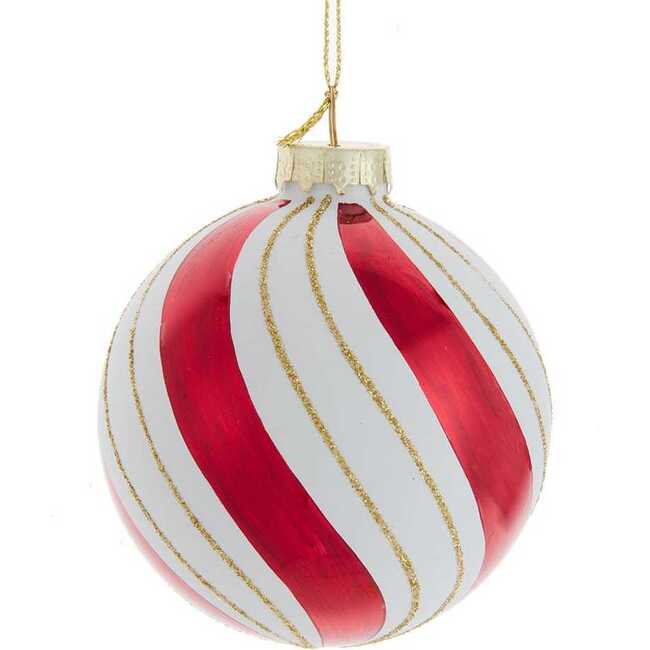 Gold, Red and White Glass Ball Ornaments, 6 Piece Set