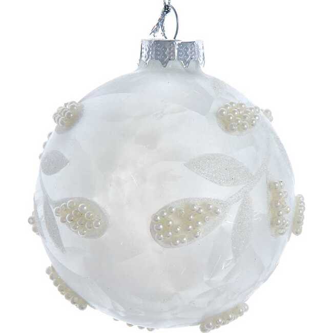 Glass White Pearl 6-Piece Ball Ornament Set - Ornaments - 2