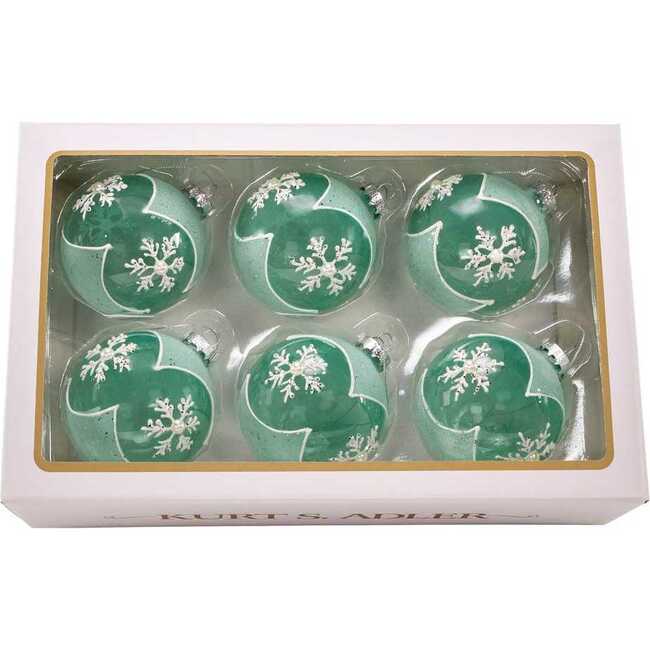 Glass Teal Snowflake 6-Piece Ball Ornament Set