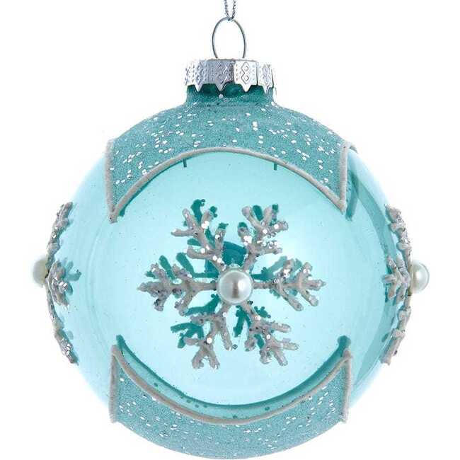 Glass Teal Snowflake 6-Piece Ball Ornament Set - Ornaments - 2