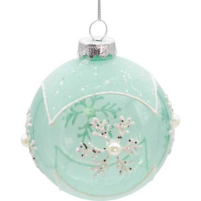 Glass Teal Snowflake 6-Piece Ball Ornament Set - Ornaments - 3