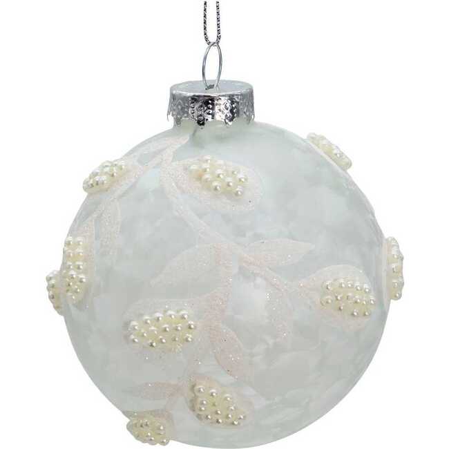 Glass White Pearl 6-Piece Ball Ornament Set - Ornaments - 4