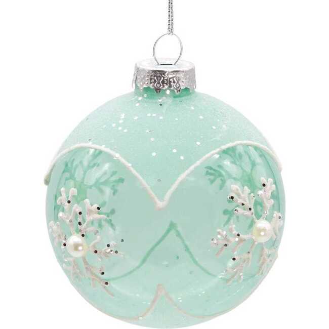 Glass Teal Snowflake 6-Piece Ball Ornament Set - Ornaments - 4