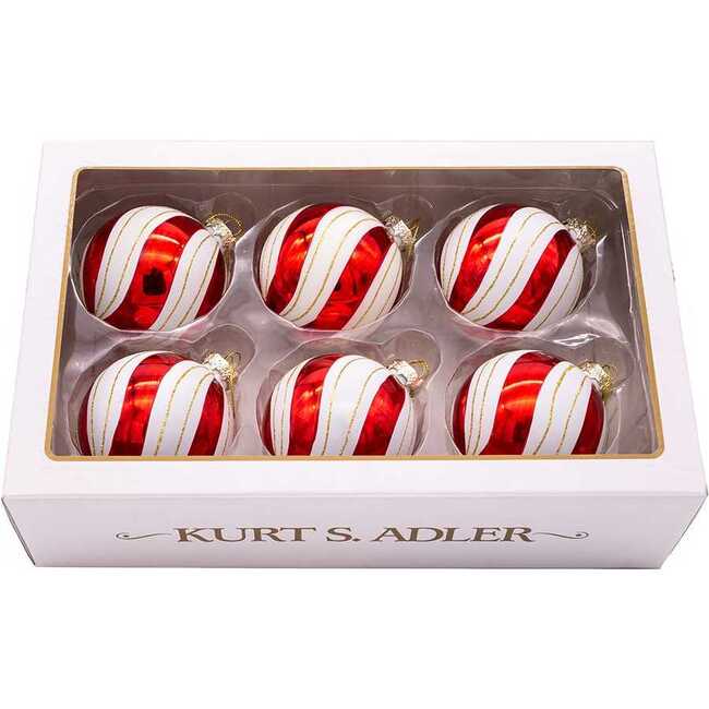 Gold, Red and White Glass Ball Ornaments, 6 Piece Set - Ornaments - 5