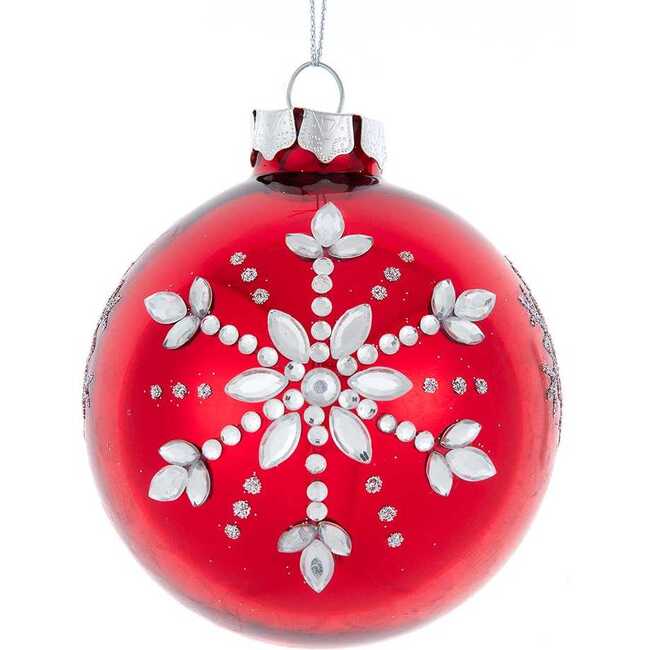 Glass Shiny Red With Silver Snowflake Ball 6-Piece Ornament Set