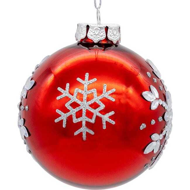 Glass Shiny Red With Silver Snowflake Ball 6-Piece Ornament Set - Ornaments - 3