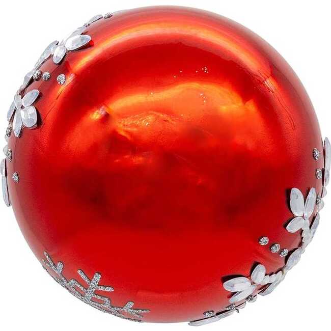 Glass Shiny Red With Silver Snowflake Ball 6-Piece Ornament Set - Ornaments - 5