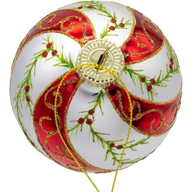 Glass Red and White Holly Leaves 6-Piece Ball Ornament Set - Ornaments - 3