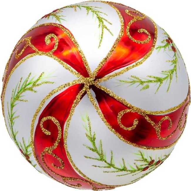 Glass Red and White Holly Leaves 6-Piece Ball Ornament Set - Ornaments - 4