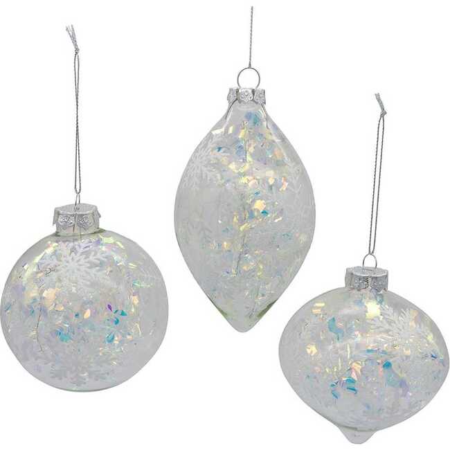 Glass Iridescent Snowflake Ball, Finial, and Onion 3-Piece Ornament Set - Ornaments - 2