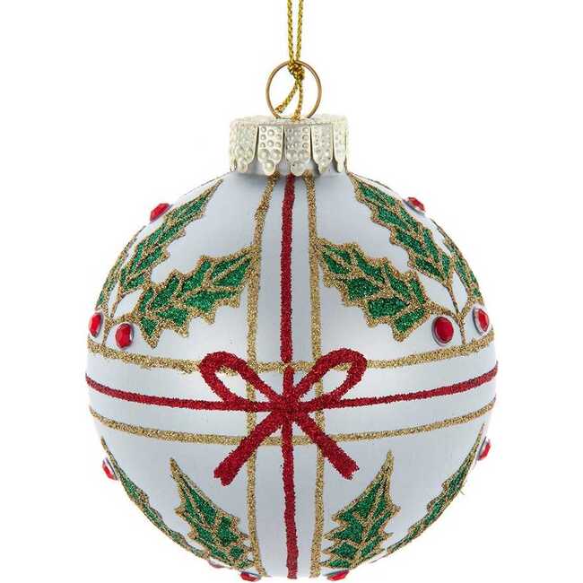 Glass Holly and Bow Ball 6-Piece Ornament Set