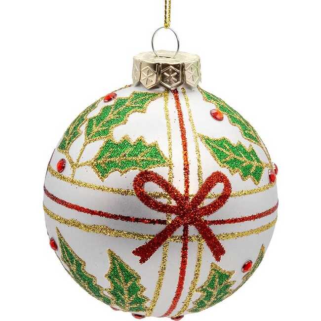 Glass Holly and Bow Ball 6-Piece Ornament Set - Ornaments - 4