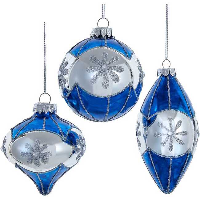 Glass Blue Snowflake Ball, Onion and Teardrop Shaped Ornaments, 3-Piece Set - Ornaments - 2