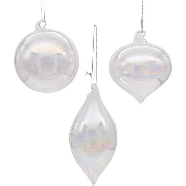 Clear Iridescent Ball, Onion and Teardrop Ornaments, 3 Piece Set - Ornaments - 2
