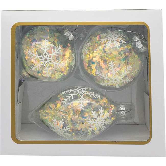 Glass Iridescent Snowflake Ball, Finial, and Onion 3-Piece Ornament Set - Ornaments - 5